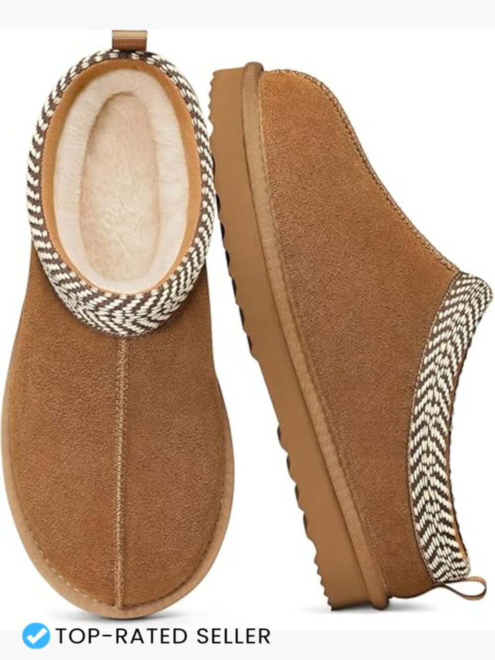 Genuine Suede Slippers for Women Fuzzy Memory Foam House Shoes Winter Mini